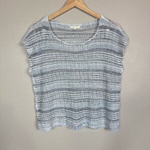 Eileen Fisher gray‎ woven open knit Tank Linen blend  Sleeveless C